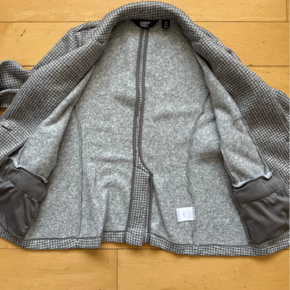 Lands’ End‎ Blazer, Sz Medium 10-12, Houndstooth Grey Polyester Academia Office